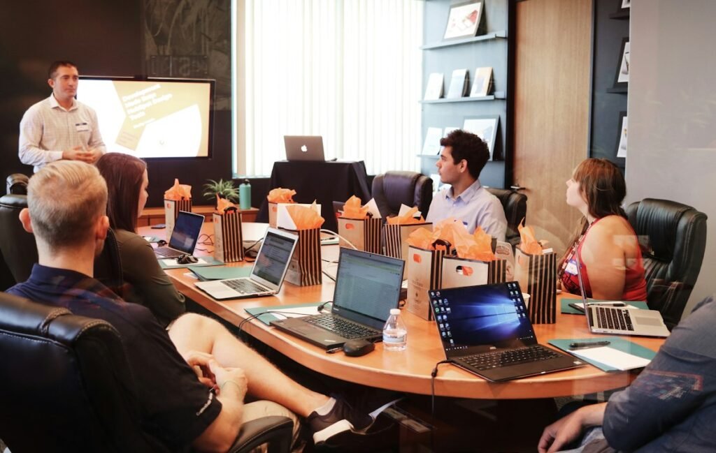 Business advisory team meeting in a modern office